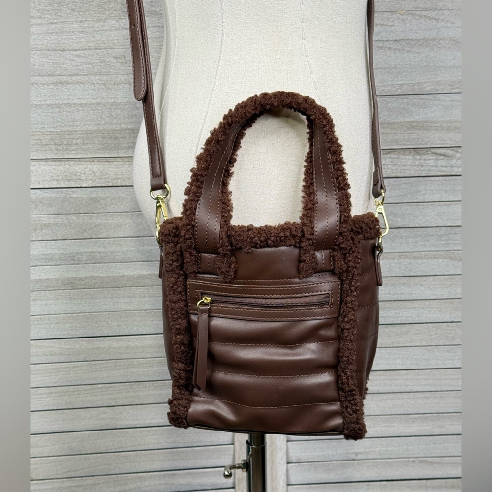 ASPEN Faux Leather/Sherpa Mini Convertible Crossbody Bag Brown